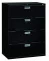 HON Brigade 600 Series Lateral File, 4 Drawers, 53 1/4"H x 42"W x 19 1/4"D, Black