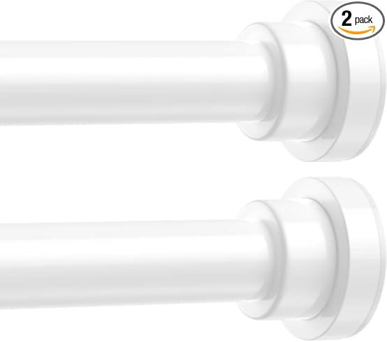 2-Pack White Shower Curtain Rod 31-49 Inch - 7/8'' Diamete Shower Tension Rod for Bathroom, Closet, Window, Room Divider, Adjustable Small Shower Rod, Easy Installation, No Drilling