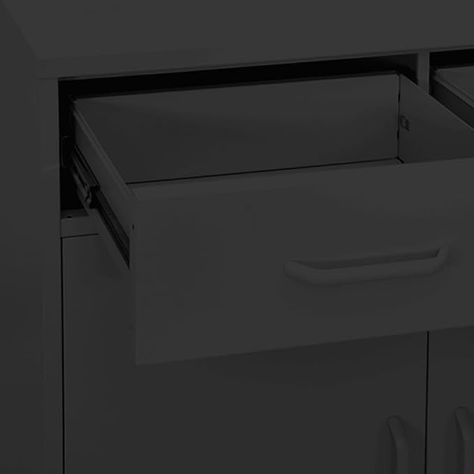 Anthracite Steel Storage Cabinet with 2 Doors and 2 Drawers, Adjustable Shelf and Levelers for Stability, Modern Industrial Furniture for Home Office Organization