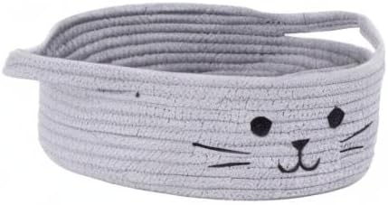 Small Woven Rope Storage Basket, Cute Cat Toy Basket for Living Room, Baby Baskets for Nursery, Gift Baskets Empty for Baby Shower, Grey, 9.8 x 4 inches