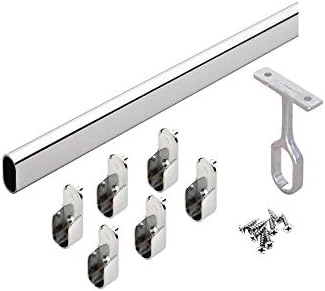 Closet Rod Kit - Oval Rod, 92 inch (2337mm) long with 6 end caps and center support. (Chrome)