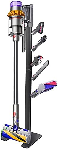 XIGOO Dyson Vacuum Stand with 5 Hooks, Black | Compatible with V15 Detect V11 V10 V8 V7 V6 Cordless Vacuum Cleaners & Accessories, Stable Metal Bracket Organizer Rack