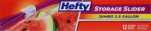 Hefty Slider Jumbo Storage Bags, 2.5 Gallon Size, 12 Count (Pack of 2)