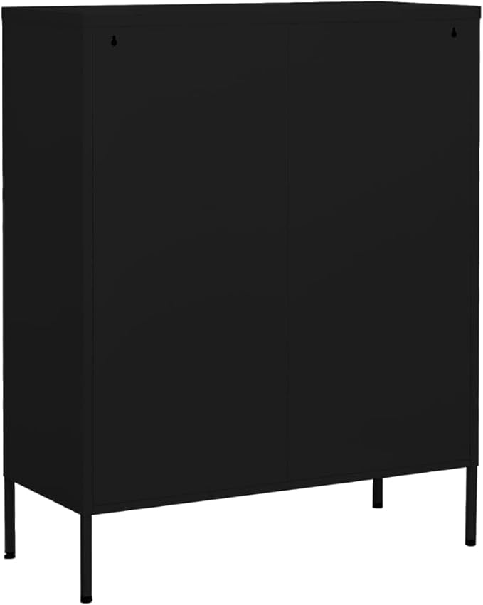 Black Steel Storage Cabinet with Medium Height-Adjustable Shelves for Home Office Organization, Modern Design Furniture with Sturdy Build and Wall Mounting Kit
