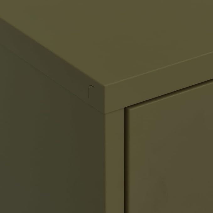Olive Green Steel Storage Cabinet with Adjustable Shelf and Pull-Out Drawers, Durable Metal Organizer for Home Office, 31.5 x 13.8 x 40.0 Inches