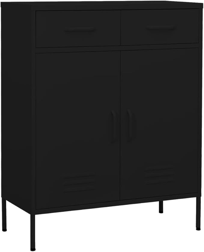 Black Steel Storage Cabinet with Medium Height-Adjustable Shelves, Modern Design for Living Room Office Organization, Durable Metal Furniture with Flexible Modular Assembly