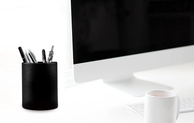 Black Pen Holder, Leather Pencil Holder, Simple pen cup, Elegant pen holder for desk, Desktop pencil cup, Stationery Organizer for Office School Home Dorm (Black)