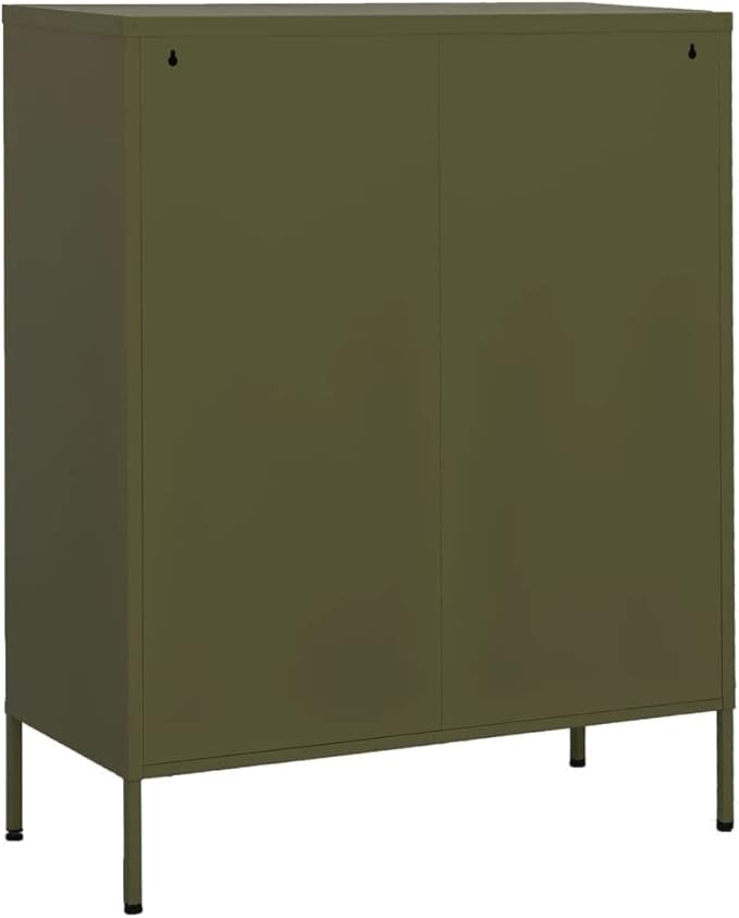 Olive Green Steel Storage Cabinet with Adjustable Shelf and Pull-Out Drawers, Durable Metal Organizer for Home Office, 31.5 x 13.8 x 40.0 Inches