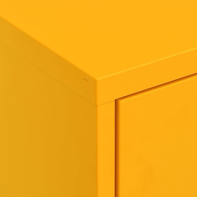 Mustard Yellow Steel Storage Cabinet with Adjustable Shelves and Feet, Large Capacity for Books and Multimedia, Durable Construction with Wall Attachment for Enhanced