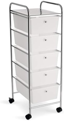 Simply Tidy 5 Drawer Clear Rolling Cart - Mobile Organizer with Removable Drawers, Swivel & Locking Casters, Durable Tubular Frame - 1 Set