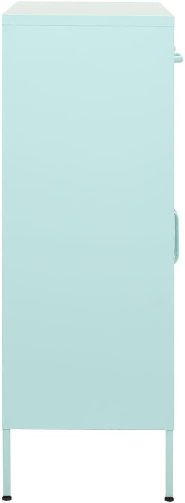Mint Green Steel Storage Cabinet with Adjustable Shelves, 2 Drawers and Open Shelf for Office Living Room Organization, Durable Metal Structure and Versatile Modern Furniture