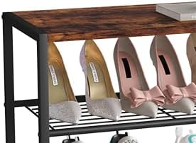 HOMEFORT 3-Tier Shoe Rack, Shoe Storage Shelf, Industrial Shoe Tower, Narrow Shoe Organizer for Closet Entryway, Small Shoe Rack Table with Durable Metal Shelves, Rustic Brown