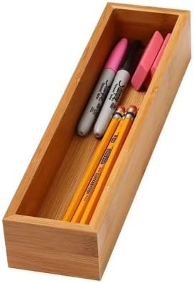 YBM Home Bamboo Drawer Organizer Storage Box for Kitchen Drawer, Junk Drawer, Office, Bedroom, Children Room, Craft, Sewing, and Bathroom, 1 Pack 3x9x2 inch