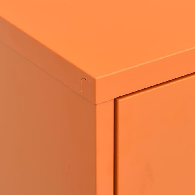 Modern Steel Storage Cabinet with Fully Extendable Drawers and Adjustable Shelves in Bright Orange Finish for Living Area or Office Organization