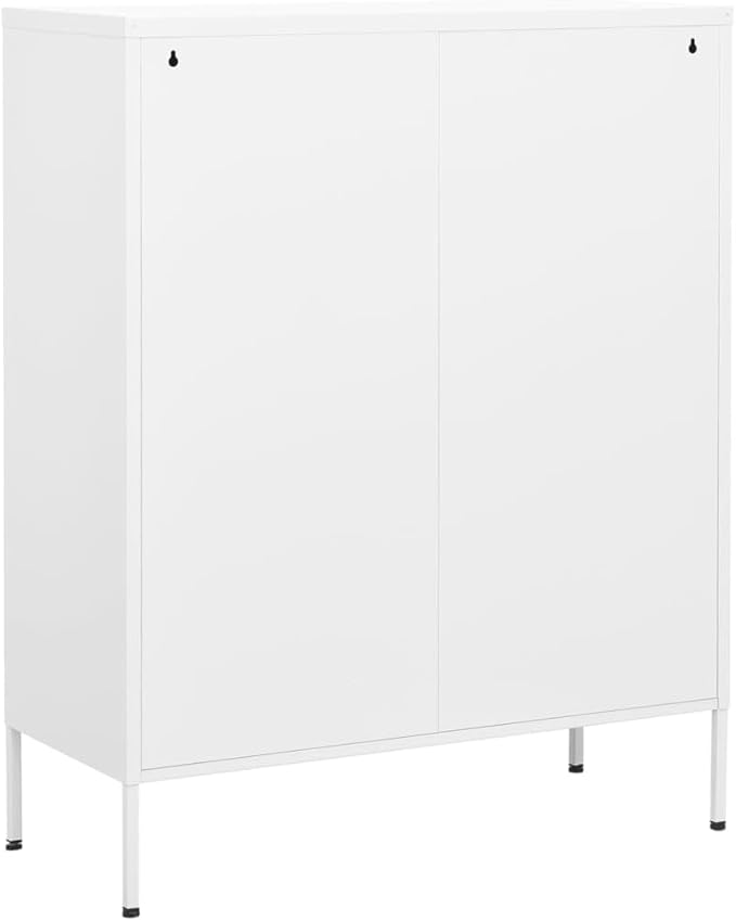 Steel Storage Cabinet White 31.5"x13.8"x40" with 3 Section Drawers for DVDs Multimedia Appliances Books and Small Items, Sturdy Ample Space Organization Unit