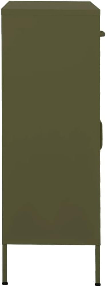 Olive Green Steel Storage Cabinet with Adjustable Shelf and Two Drawers, 31.5 x 13.8 x 40.0 Inches, Durable Metal Organizer for Home Office, Smooth Ball Bearing Glide System,