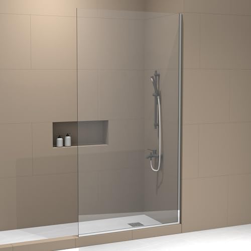 Royalty Fixed Shower Screen - 30" x 76" Frameless 3/8" Clear Tempered Glass Panel with Hardware - Easy Clean Smart Guard Coating - Minimalist Modern Design for Bathroom - Brushed Nickel