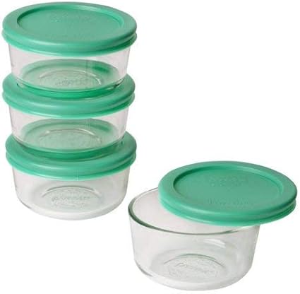 Pyrex 7202 1-Cup Glass Bowl and 7202-PC Green Lid (4-Pack) - Made in USA