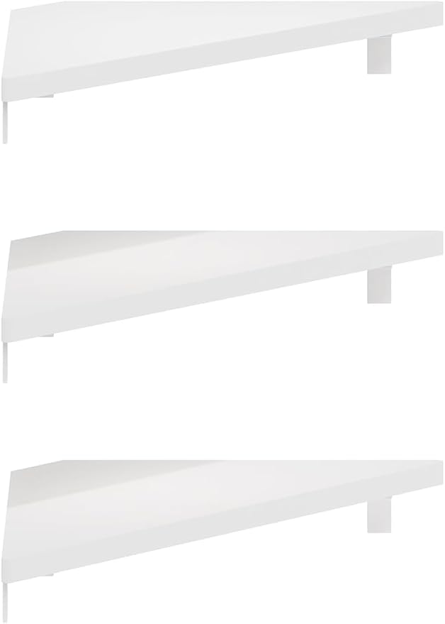 Furinno Rossi Triangle Corner Floating Shelves, Wall Mount Display Shelf, White, Set of 3 (Pack of 2)