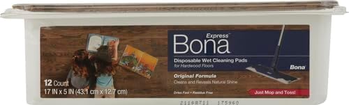 Bona Hardwood Floor Disposable Wet Cleaning Pads - unscented - Use Mops - Residue-Free Floor Cleaning Solution for Wood Floors 12 Count (Pack of 2)