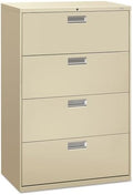 HON 600 Series Standard Lateral Files w/Locks-4 Drawer Lateral File W/Lock, 36"x19-1/4"x53-1/4", Putty