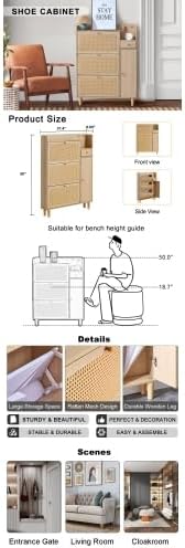 GIA Modern Minimalist Storage Cabinet with Rattan Design, Natural, 4-Door