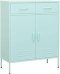 Mint Green Steel Storage Cabinet with Adjustable Shelves, 2 Drawers and Open Shelf for Office Living Room Organization, Modern Metal Furniture with Durable Structure and Easy