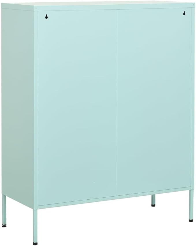 Mint Green Steel Storage Cabinet with Adjustable Shelves, 2 Drawers and Open Shelf for Office Living Room Organization, Modern Metal Furniture with Durable Structure and Easy