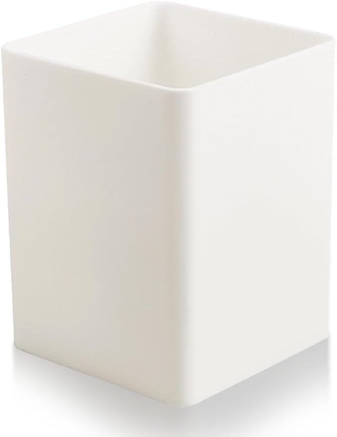 CRASPIRE White Pen Holders Plastic Pencil Cups Square Waterproof Cuboid Cosmetic Makeup Brush Small Stationery Container Holder Box Case for Office School Home Desk Makeup Brush Pen Pencil Storage