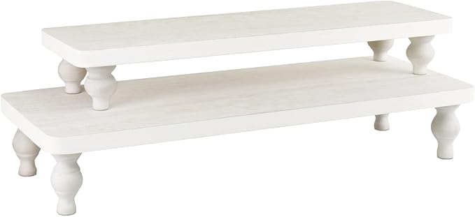 Ikee Design 2 Pcs Set Wooden Display Riser, Cupcake Dessert Display Riser, Countertop Centerpiece Dessert Serving Stand, Artificial Plant Stand for Garden Decor, Wash White Color