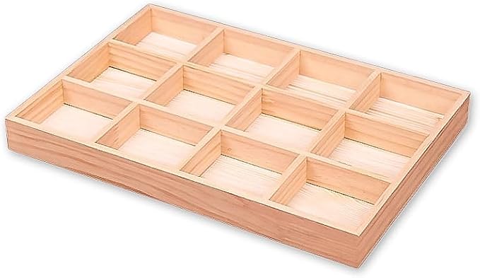 The Display Guys - Stackable Jewelry Tray and Organizer - for Drawers, Dressers, Store Display (12 Compartments, Natural Wood)