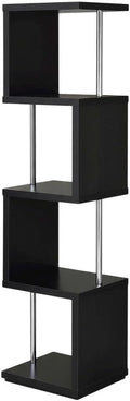 Furnifact Black Bookshelf with 4 Shelves, Contemporary Style, Tipover Restraint, Sturdy Construction, Modern Design for Living Room and Office