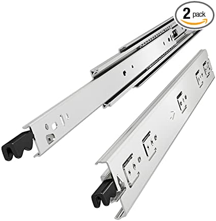 VADANIA #D51 12" Heavy Duty Locking Drawer Slide with Lock, 1-Pair | 150lb Load Capacity, 3-Fold Full Extension, Detachable, Ball Bearing Lock-in & Lock-Out, Side Mount