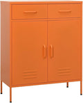 Modern Steel Storage Cabinet with 2 Drawers and Adjustable Shelves, Bright Orange Finish for Contemporary Living Room or Office Organization, Smooth Ball-Bearing Slides