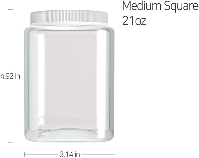 Silicook Clear Plastic Jar, Set of 3 - Square Shaped, Transparent, Food Storage Container, Kitchen & Household Organization for Dry goods, Spices, Vegetables, Ingredients and More (M)