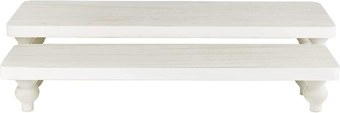 Ikee Design 2 Pcs Set Wooden Display Riser, Cupcake Dessert Display Riser, Countertop Centerpiece Dessert Serving Stand, Artificial Plant Stand for Garden Decor, Wash White Color