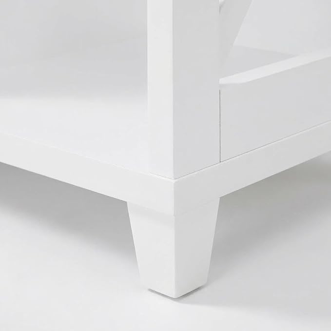 Furnifact White Deluxe 2 Drawer TV Stand, for 55-Inch TVs, Particle Board/MDF, Transitional Coastal Style, Stylish and Functional Design