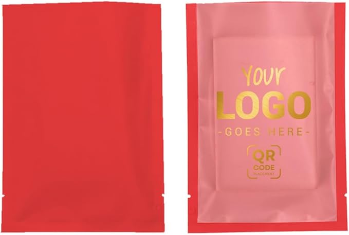 100PCS Customized Vacuum Heat Seal Bag,Open Top Packaging Bag with Clear Front,Single Color Printing for Logo/Text/QR Code (Red, 10 * 15CM/4.0"*6.0"-100PCS-One Color Print)