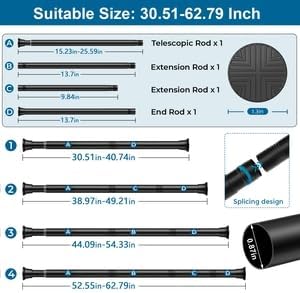 Tension Curtain Rod,31-62 Inches Black Shower Rod | No Drilling Installation,11 lbs Max Load,7/8inch Spring Rod Diameter, Adjustable for Doorway, Closet, Kitchen,Bathroom