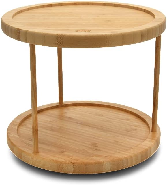 YBM Home Bamboo Wooden Non-Skid Spinner for Kitchen, Pantry, Fridge, Cupboards, or Counter Organizing, Fully Rotating Organizer