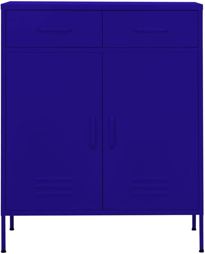 Navy Blue Steel Storage Cabinet with Adjustable Shelves and Sliding Doors, 79.3 Gallon Capacity Medium Cabinet for Home Office or Living Room, Durable Steel Construction