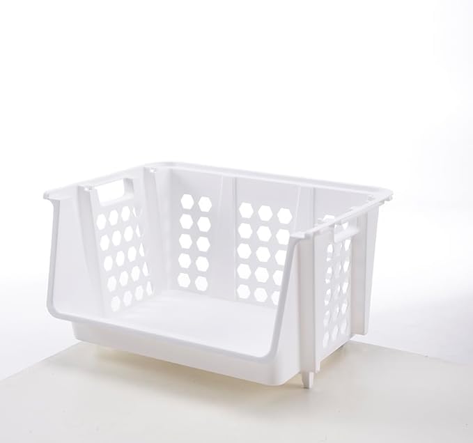 TidyFriend Large Stackable Storage Bins for Pantry - 4 Pack, Stackable Bins For Organizing Food, Kitchen, and Bathroom Essentials (White)