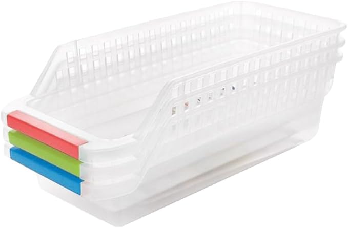 Plastic Storage Box for Refrigerator and Kitchen Organizer Bin with Ventilation, Sturdy Long-term Use, for Sauce Bottles and Drinks Storage in Fridge Drawer Random Color