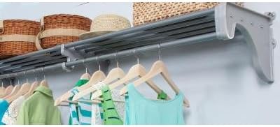 EZ SHELF - Closet Shelf with Hanging Rod – 42.5 to 75" Expandable, Silver, Closet Shelves – Strong, Holds 200 lbs – Easy Install – Backwall (floating) with 2 End Brackets, Alternative to Wire Shelving