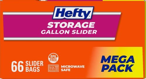 Hefty Slider Kitchen Storage Bags, Gallon Size, 66 Count (Pack of 4)