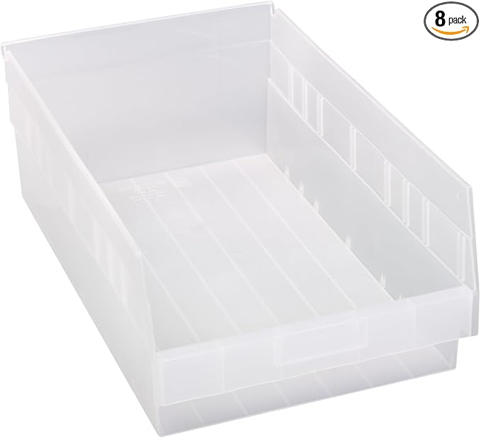 Quantum Storage Systems QSB210CL Hanging Plastic Shelf Bin Storage Containers 17-7/8" Length, 11-1/8" Width, 6" Height, Clear, Pack of 8