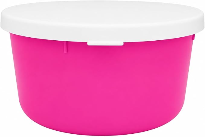 Correct Connect RCC Mini 1 Gallon Horse Feed Storage Bowl with Snap Lid, Feed Container for Treats and Supplements, BPA Free Food Grade Feed Bucket, Stackable (Pink)