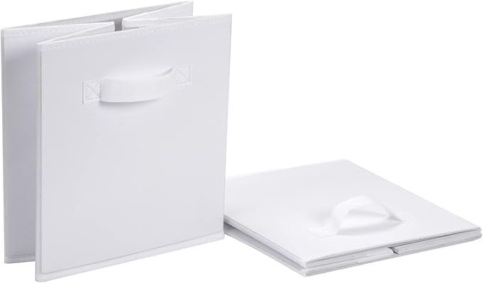Amazon Basics Collapsible Fabric Storage Bins with Handles, Cube Organizer, 13"x13"x13", White, 6-Pack