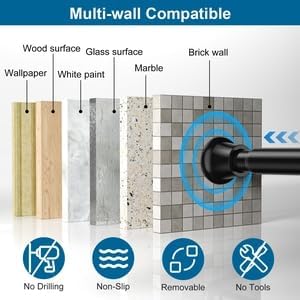 Tension Curtain Rod,31-62 Inches Black Shower Rod | No Drilling Installation,11 lbs Max Load,7/8inch Spring Rod Diameter, Adjustable for Doorway, Closet, Kitchen,Bathroom