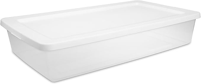 41 Quart Clear Plastic Under Bed Storage Bins with White Lids, Stackable Medium Containers for Closet, Bathroom Organizers and Storage